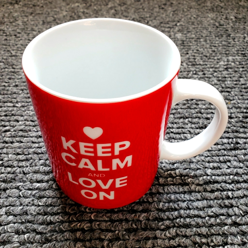 KEEP CALM and LOVE ON by Soho loft Mug with funny message Like New